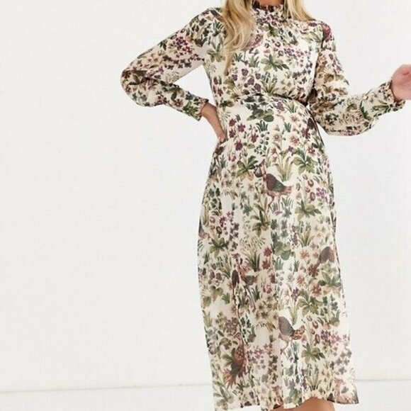 Hope & Ivy Maternity High Neck Printed Long Sleeve Collared Dress Size 8 - Picture 1 of 17